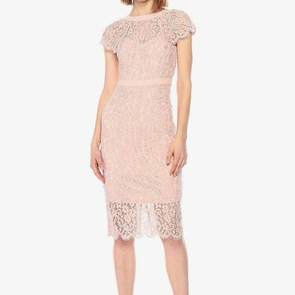 Bebe blush pink all over lace midi dress, size US 2.